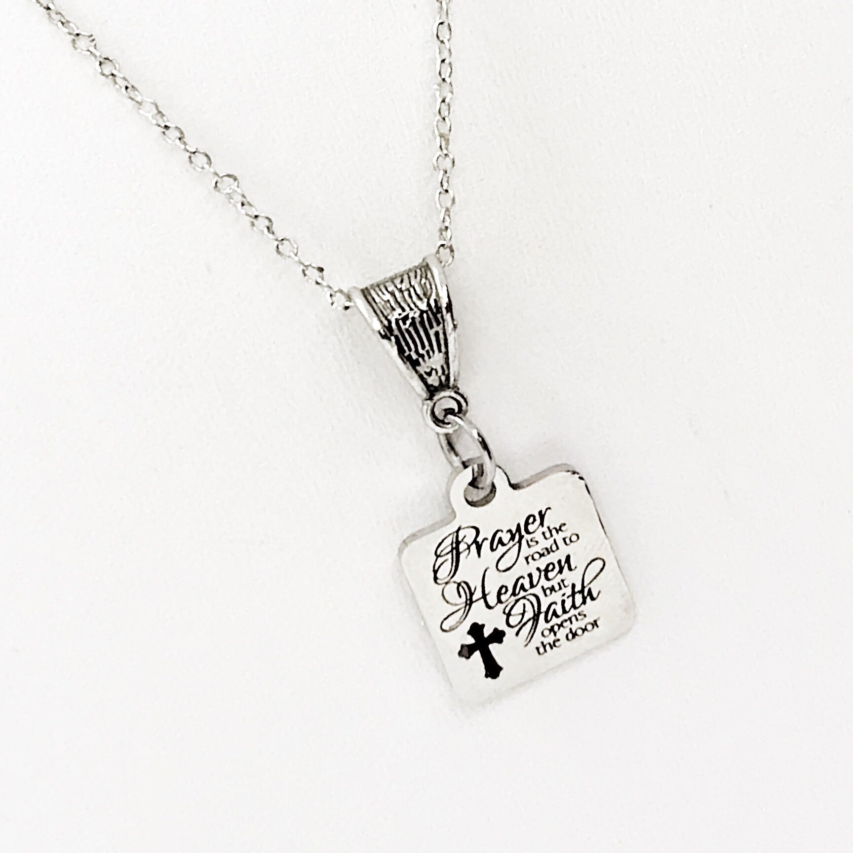 Prayer And Faith Necklace, Christian Gift, Christian Necklace, Prayer Is The Road To Heaven, Faith Opens The Door, Religious Necklace