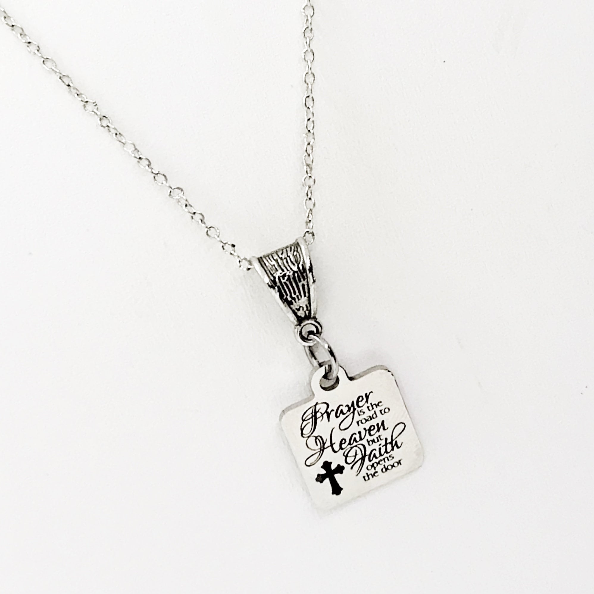 Prayer And Faith Necklace, Christian Gift, Christian Necklace, Prayer Is The Road To Heaven, Faith Opens The Door, Religious Necklace