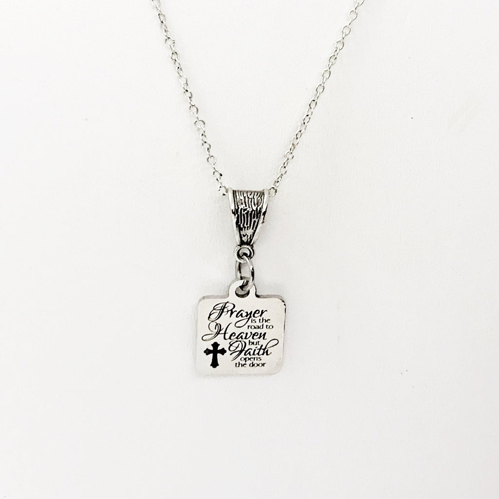 Prayer And Faith Necklace, Christian Gift, Christian Necklace, Prayer Is The Road To Heaven, Faith Opens The Door, Religious Necklace