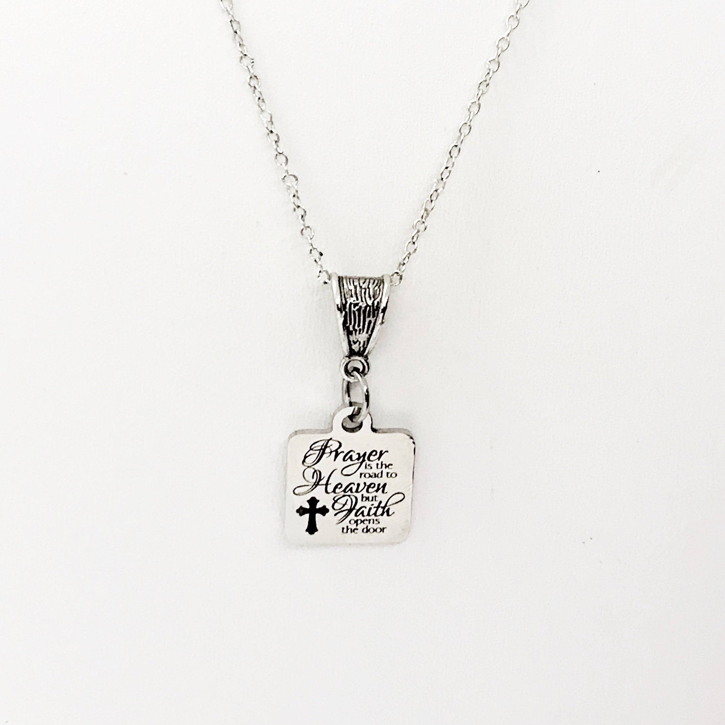 Prayer And Faith Necklace, Christian Gift, Christian Necklace, Prayer Is The Road To Heaven, Faith Opens The Door, Religious Necklace