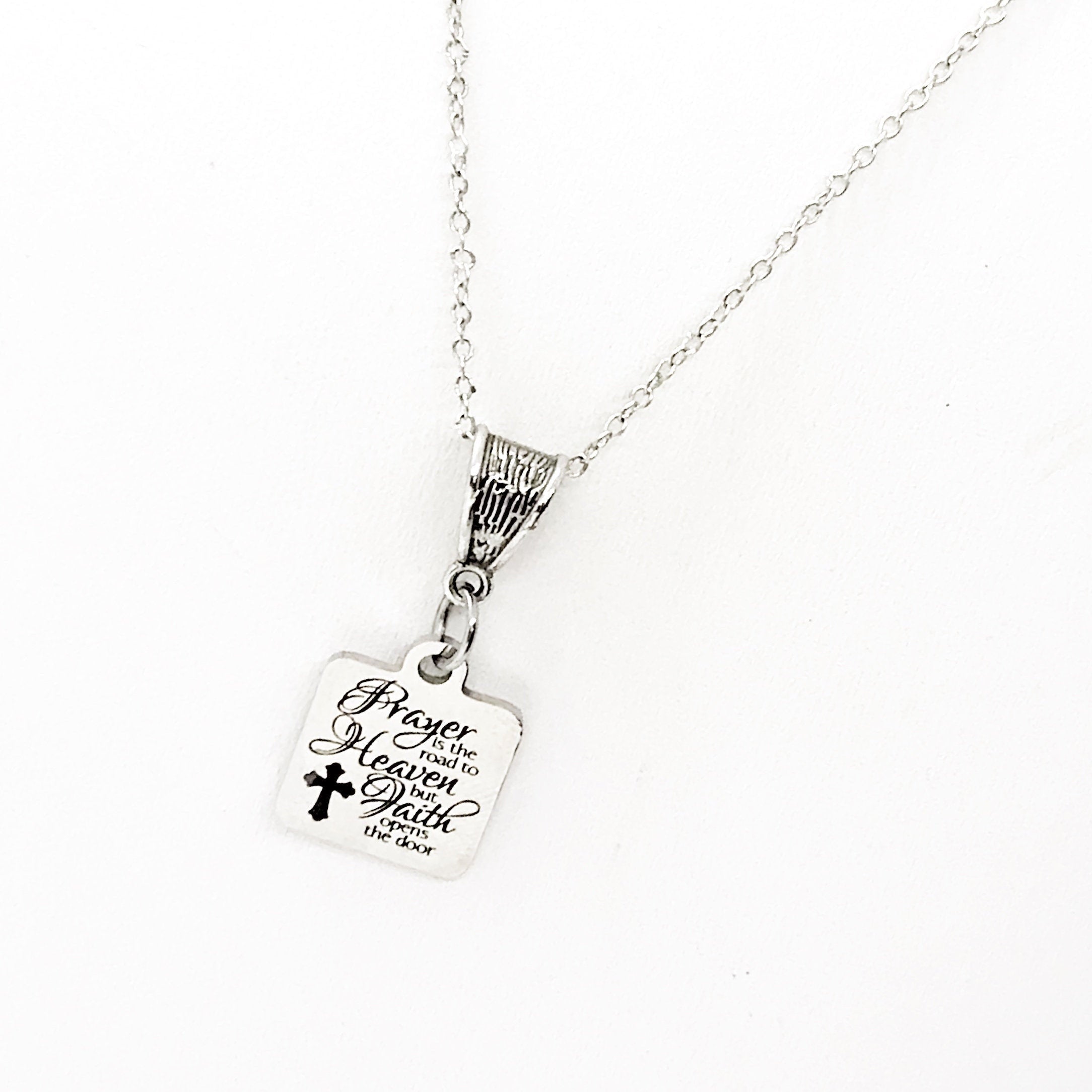 Prayer And Faith Necklace, Christian Gift, Christian Necklace, Prayer Is The Road To Heaven, Faith Opens The Door, Religious Necklace