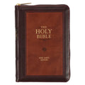 KJV Bible Compact (Faux Leather, Burgundy/Saddle Tan W/Zipper) - Imitation Leather